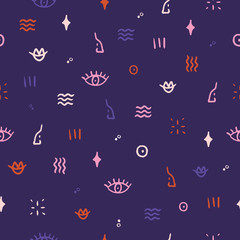 Abstract scandinavian face doodle simple seamless pattern, person graphic elements, textile concept