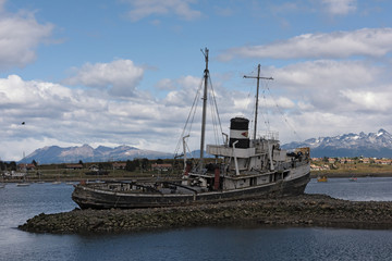 Fototapeta premium the shipwreck of St Christophorus in the port of Ushuaia, Argentina