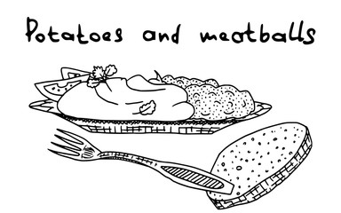 sketch dish of potatoes and meat. illustration new