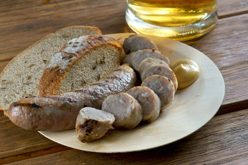 Czech sausages with a glass of beer