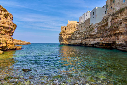 View At Ancient Medieval City From Lido Cala Paura Beach At Polignano A Mare Apulia Italy
