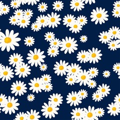 Daisy naadloos patroon op donkerblauwe achtergrond. Bloemen ditsy print met kleine witte bloemen. Kamille-ontwerp ideaal voor modestoffen, trendtextiel en behang.