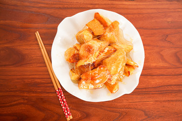 Hot candied sweet potato,Chinese food.