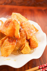 Hot candied sweet potato,Chinese food.