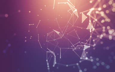 Abstract background. Molecules technology with polygonal shapes, connecting dots and lines. Connection structure. Big data visualization.