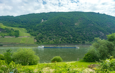 Germany, Rhine Romantic Cruise, a body of water with a mountain in the background