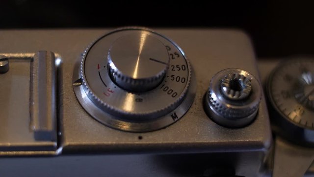 Close up of vintage film camera.