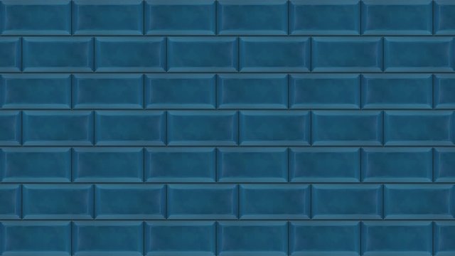 Blue quadrangular abstract background, motion graphics. Animation. Building of an abstract wall made of blue bricks on white concrete background.