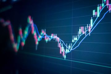 Stock market graph and ticker for businese analysis on LED screen monitor. Finance, Investing and exconomic concept.