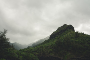Landscape in Kauai, Hawaii during Cloudy Weather with Mountains