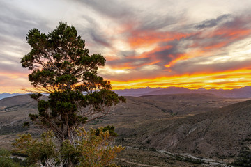 Stunning colorful sunset against Andes mountains range in Esquel Patagonia, Argentina