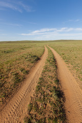 Fototapeta na wymiar Mongolia, Dundgovi province, arid steppe near Mandalgovi, dirt track