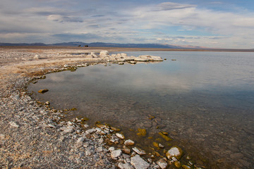 Cloudy view on a mountain lake. Mongolia mirror surface