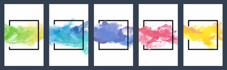 Watercolor background over square frame vector design headline, logo and sale banner template set	