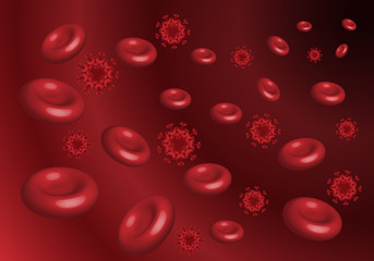 Concept coronavirus 2019-nCoV Epidemic virus with red blood cells in blood stream, Respiratory Syndrome.