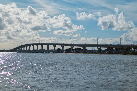 A bridge over a river inlet that leads to an intercostal island in Stuart, Florida 