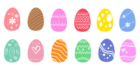 Set of colorful Easter eggs on white background. Vector illustration. Happy Easter.