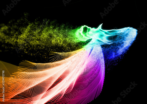 虹色に光輝く伝説の鳥がはばたく Abstract Wall Mural Abstra K Yu