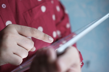 Business women hand use digital tablet with copy space