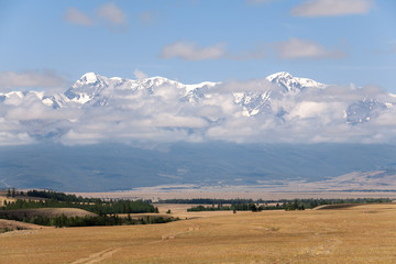altai canyon steppe and mountains at background