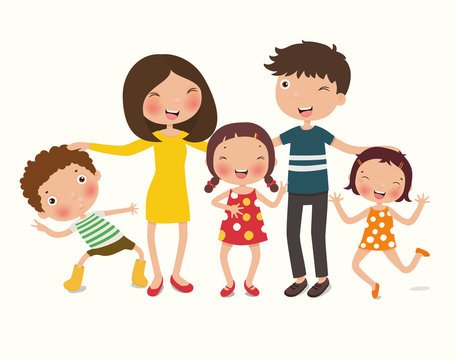 Happy Family, Father, mother, son and daughter, character, illustration, Vector