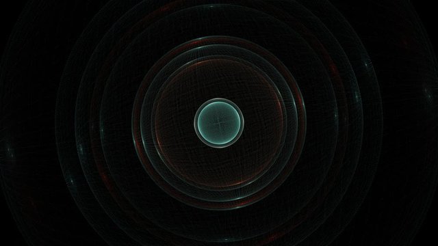 Slowly rotating abstract concentric orbital globes on black background