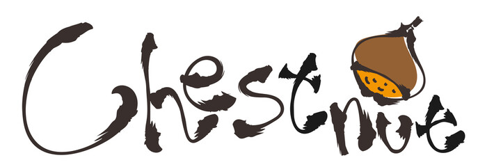 カリグラフィーと筆絵・栗（英語）