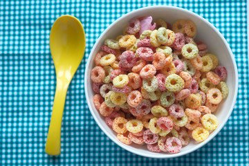 colorful corn flakes in a bowl for breakfast 