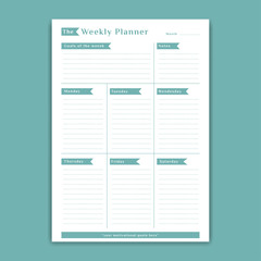 Green weekly planner schedule template monday to saturday with notes and week goals list simple table style