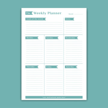 Green Weekly Planner Schedule Template Monday To Saturday With Notes And Week Goals List Simple Table Style