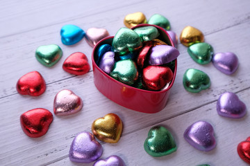 Close up of heart shape candy , valentine day concept 
