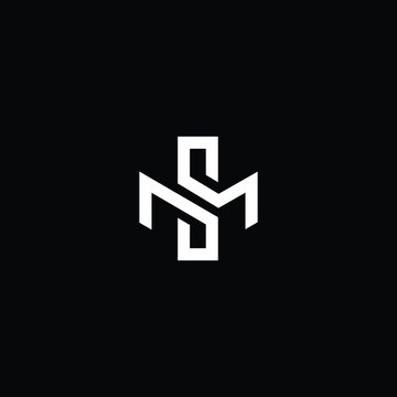 Title: Minimal elegant monogram art logo. Outstanding professional trendy awesome artistic MS SM initial based Alphabet icon logo. Premium Business logo White color on black background