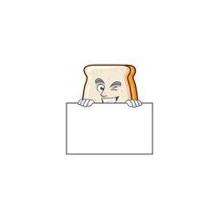 Obraz premium Cheerful slice of bread cartoon character has a board