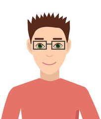 Avatar, portrait of a man with glasses. Isolated on a white background. Flat design. Vector illustration.