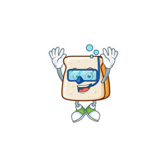 A cartoon design of slice of bread trying Diving glasses