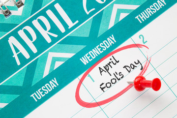 April Fool’s Day on a calendar with a red pin