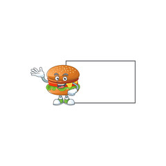 Hamburger with board cartoon mascot design style