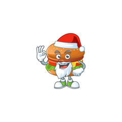 Hamburger cartoon character of Santa showing ok finger