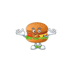 Hamburger cartoon character design concept showing silent gesture