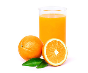 glass of 100% concentrated orange juice isolated on white background .