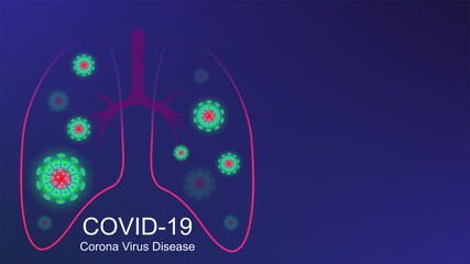 Coronavirus COVID-19 outbreak and coronaviruses influenza blue background. Human lungs. Magnifier. Coronavirus 2019-nCoV. Pandemic medical health risk, immunology, virology, epidemiology concept. 