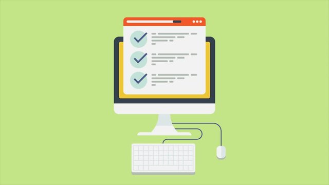 Online form survey on computer screen, make a choice, online review and feedback concept, internet marketing experience, checklist. 2d animation video clip.