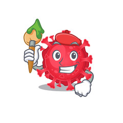 Talented coronavirus substance Artist cartoon character with brush