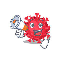 Fototapeta na wymiar An icon of coronavirus substance holding a megaphone