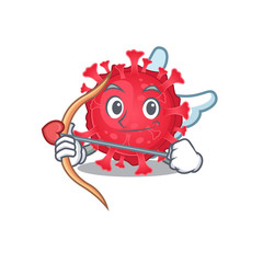 Romantic picture of coronavirus substance Cupid cartoon character with arrow and wings