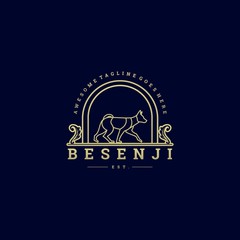 Vector Logo Illustration Dog Walking Vintage Badge Style.