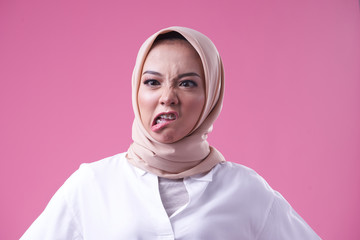 Beauty asian women wearing scarf with variety reaction face