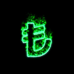The symbol lira sign burns in green fire