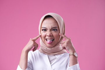 Beauty asian women wearing scarf with variety reaction face