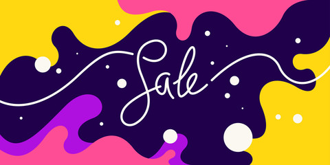 Bright colorful Sale poster with dynamic waves and splashes.